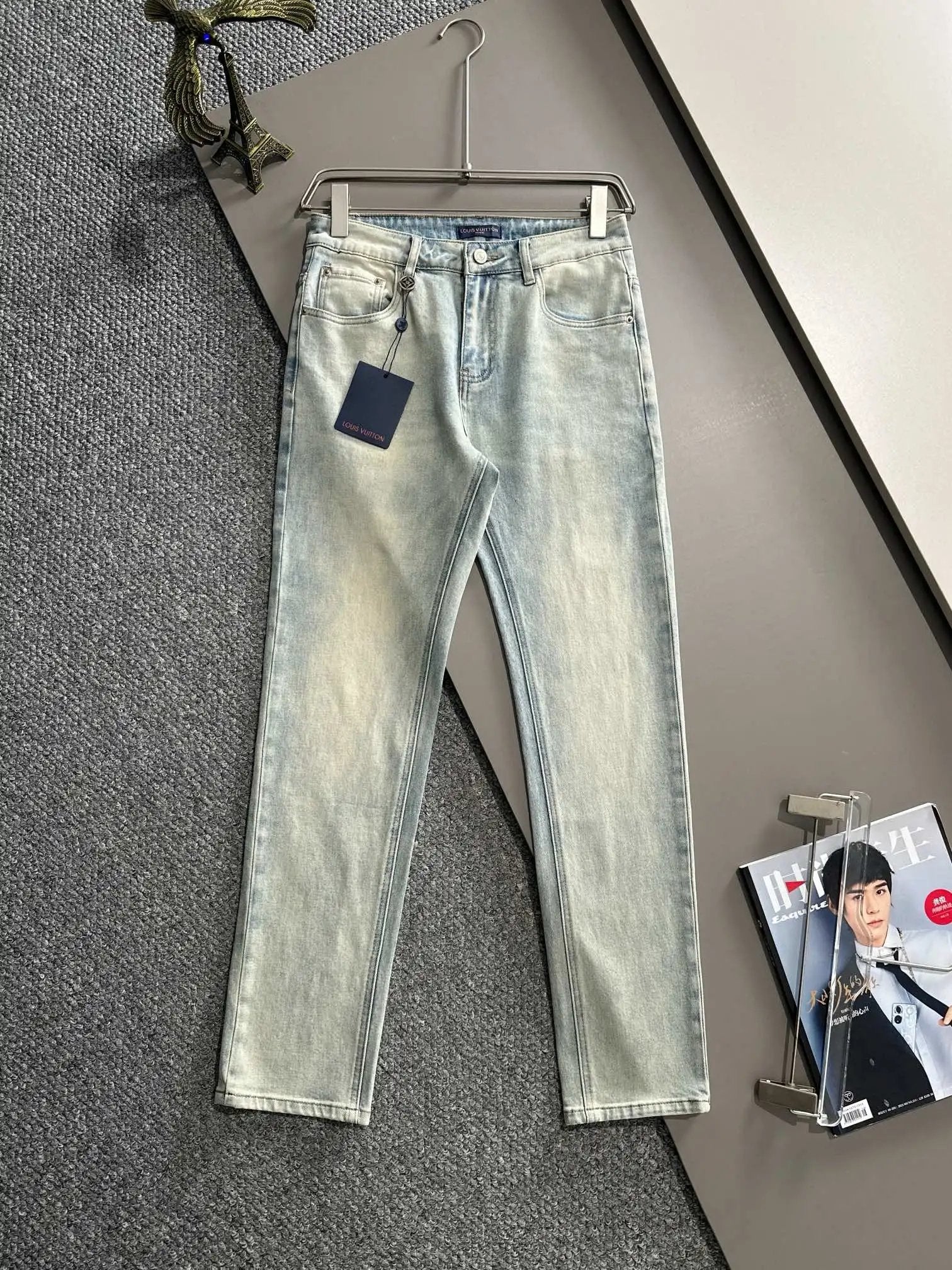 Louis Vuitton LV Jeans Back Waist Leather Tag logo25ss Spring Summer New Straight Slim Fit Jeans High Waist Unisex Loose Fit Long Pants