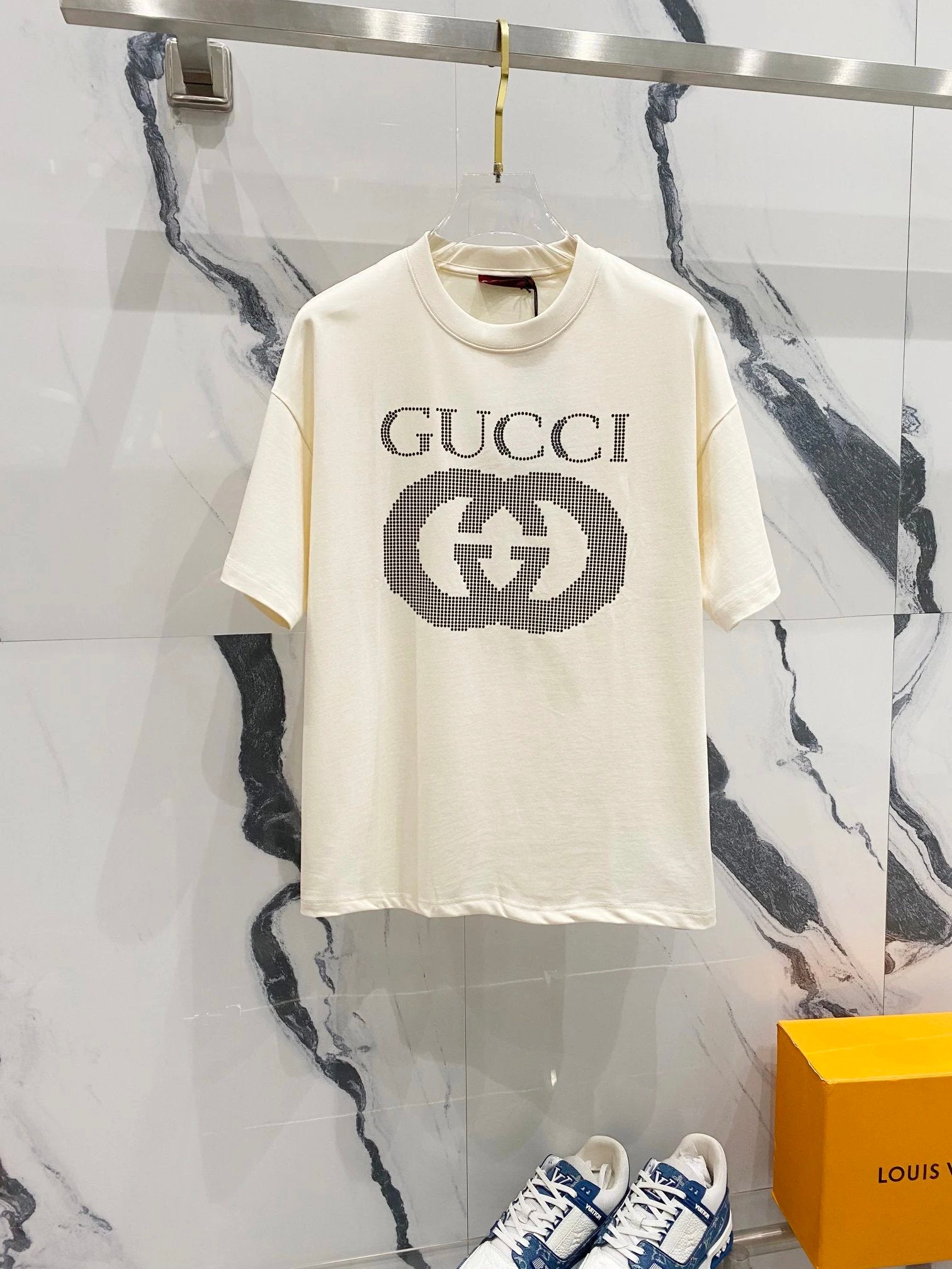 Gucci T-shirt Double G Polka Dot Digital Letters LOGO Printed Logo Crew Neck Short Sleeve Pure Cotton T Unisex T-Shirt OS Loose Fit Base Shirt Summer Casual Simple T-Shirt