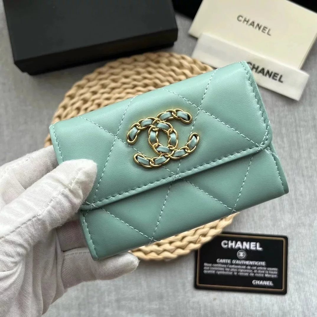 Chanel Wallet Top version Small new19bag Mouth Cover Coin Purse2022Latest logo With Large Rhombus Plaid,Imported Lambskin and Retro Hardware Men's Card Holder Ladies Card Holder Card Holder Wallet