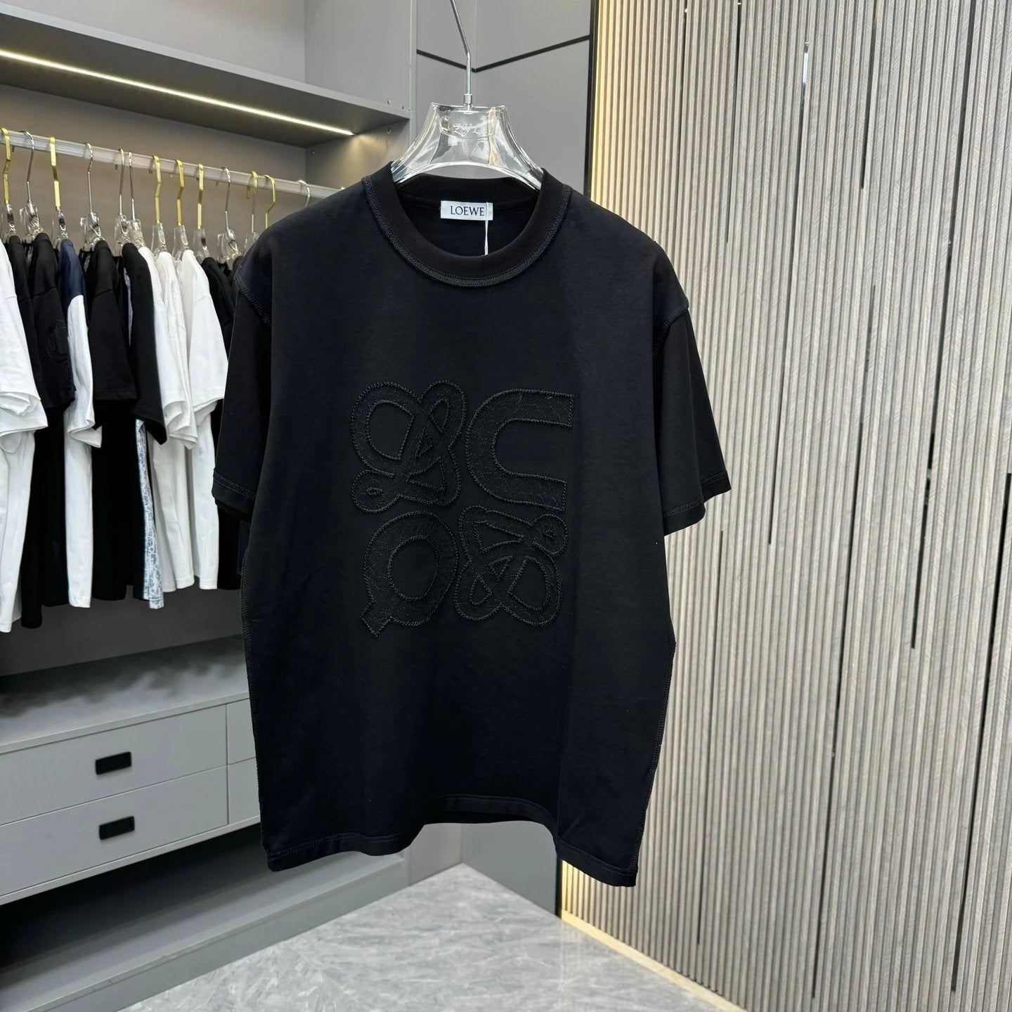 LOEWE T-shirt Embroidered Hollow Design on the Chest logo round Neck Short Sleeve25ss New Pure Cotton Unisex Style T T-shirt OS Loose Fit Base Shirt Half Sleeve T-Shirt Top Half Sleeve