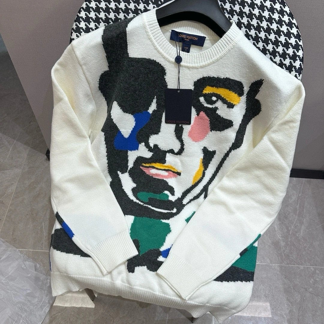 Louis Vuitton LV Sweater Intarsia Plush Crew Neck Sweater Coat Unisex Long Sleeve Soft Lazy Style OS Loose Fit Thickened Versatile Casual Wear for Both Inner and Outer Layering