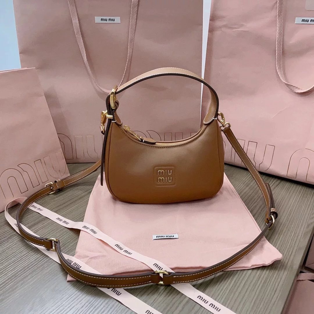 Miu Miu Bag Top version New Model Style hobo Bag Imported Calfskin Glossy Leather Handbag Mini Handbag Shoulder Bag Messenger Bag Women's Bag5BC161