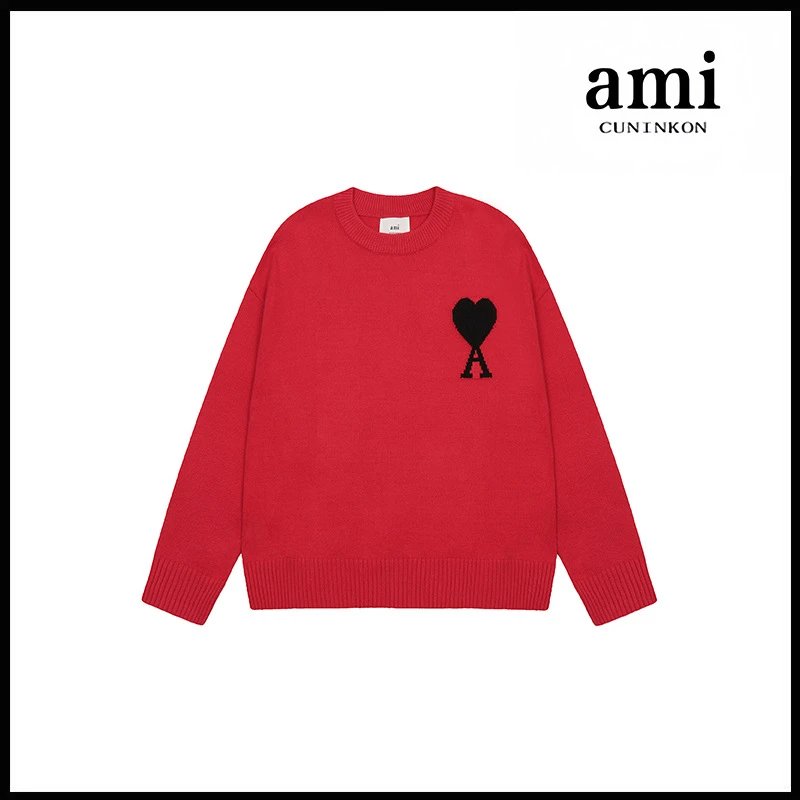 Ami Sweater Knitwear Classic round Neck Big Heart Jacquard Pullover Sweater Loose and Idle Sense Casual Couple Outfit-CY