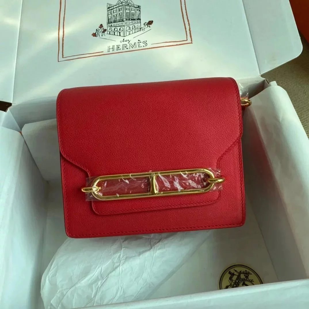Hermes women's bag Top version Customized Real Shot Small Square Bag Pig Nose Bags Roulis19CMevercolor Leather Pig-Shaped Bun Gold Buckle Silver Buckle Flap Shoulder Messenger Bag Yang Mi Same Style Women Bag