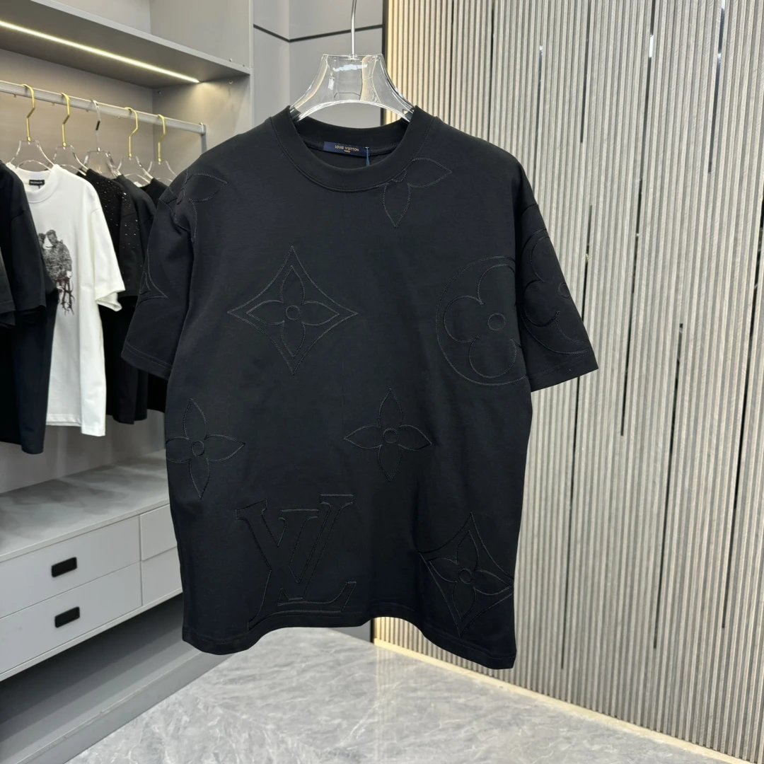 Louis Vuitton LV T-shirt Allover Hollow Floral Pattern logo round Neck Short Sleeve25ss New Pure Cotton Unisex Style T T-shirt OS Loose Fit Base Shirt Half Sleeve T-Shirt Top Half Sleeve