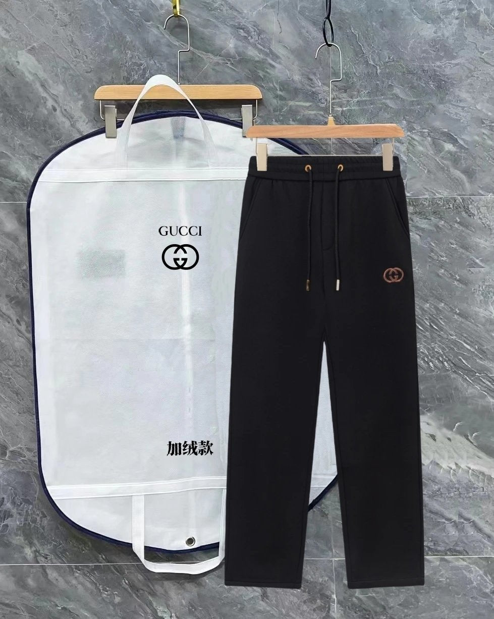 Gucci Sweatpants Fleece-lined Thickening Embroidery logo Plaid Straight Pants for Men and Women