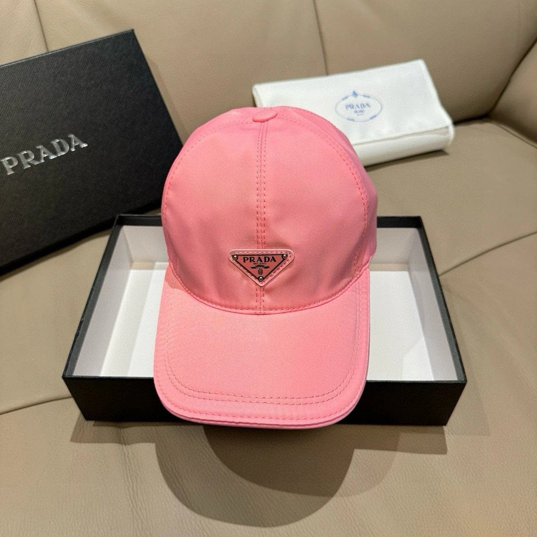 PRADA Hat Classic Inverted Triangle Logo logo Baseball Cap Sunshade Sun Protection Duckbill Cap Large Head Circumference Slimming Face Curved Brim Versatile Sports Hat for Men and Women Couples Same Style