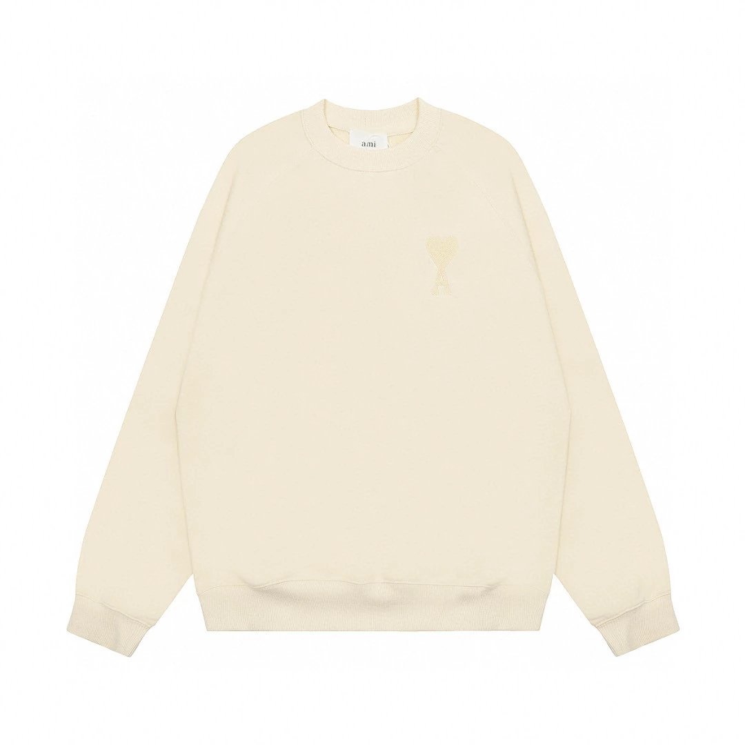 Ami Hoodie Top Version New Heart Embroidery Loose Leisure Sports Long Sleeve Crew Neck Pullover Sweatshirt