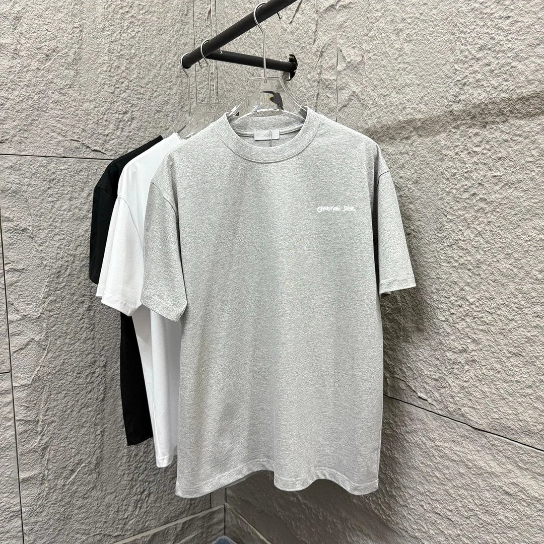 Dior T-shirt Letter Embroidery Crew Neck Short Sleeve Pure Cotton T T-shirt ins Unisex Simple Summer New Casual Base Shirt T-Shirt