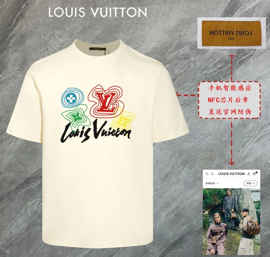 Louis Vuitton LV T-shirt Chest Brand Pattern Print logo round Neck Short Sleeve25ss New Pure Cotton Unisex Style T Casual T-Shirt Base Layer Shirt OS Loose Fit Half Sleeve Top Plus Size