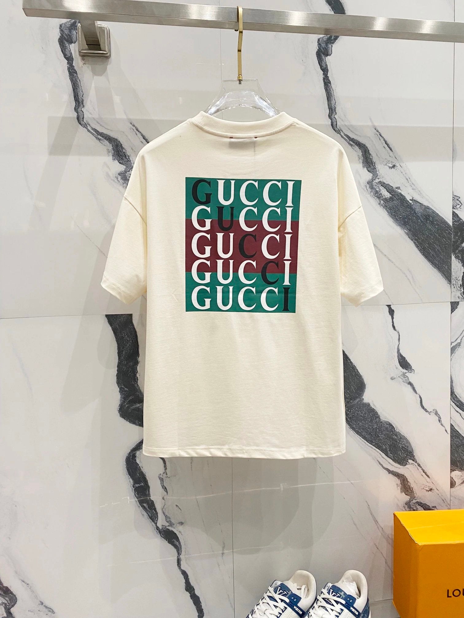 Gucci T-shirt Phantom Red and Green GG Letter Printing LOGO Logo Crew Neck Short Sleeve Pure Cotton T Unisex T-Shirt OS Loose Fit Base Shirt Summer Casual Simple T-Shirt