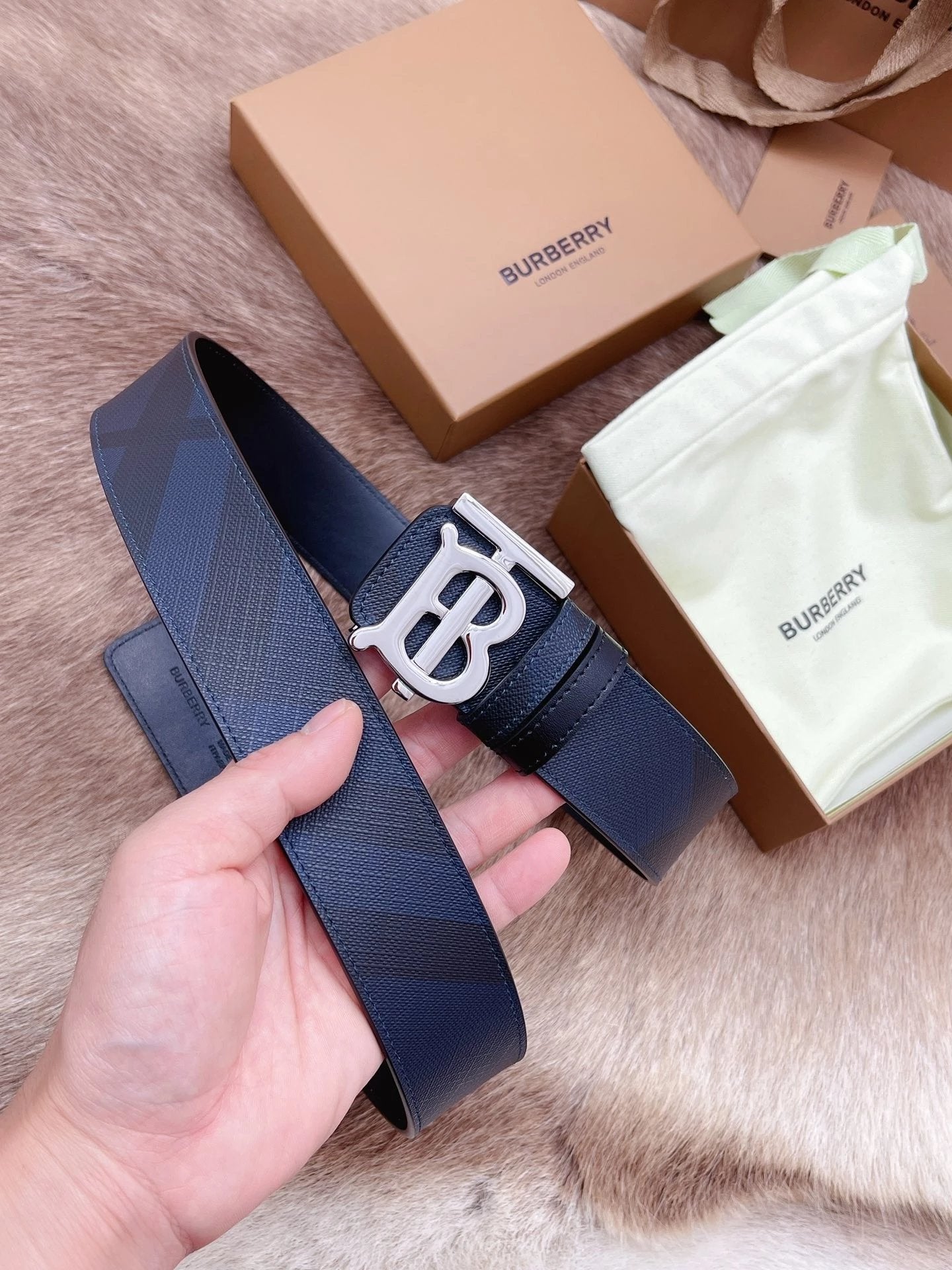 Burberry Belt Top version 【Full Package】New Men's Leather Belt Width3.5cm Double-Sided Imported First Layer Calfskin Full Grain Leather Genuine Goods Quality Original Letter Rotating Buckle Counter Full Set Gift Box Packaging B Home Belt