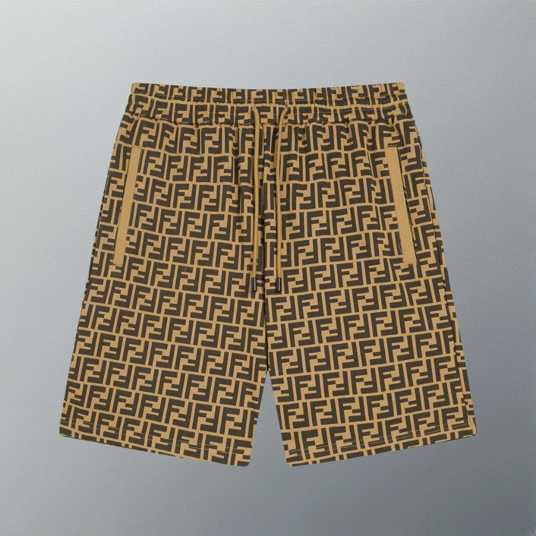 FENDl Shorts Full Print Double F Jacquard logo Five-point Shorts25ss New Drawstring Casual Pants for Men and Women, Summer Style5Two-in-One Casual Sweatpants Pure Cotton Joggers