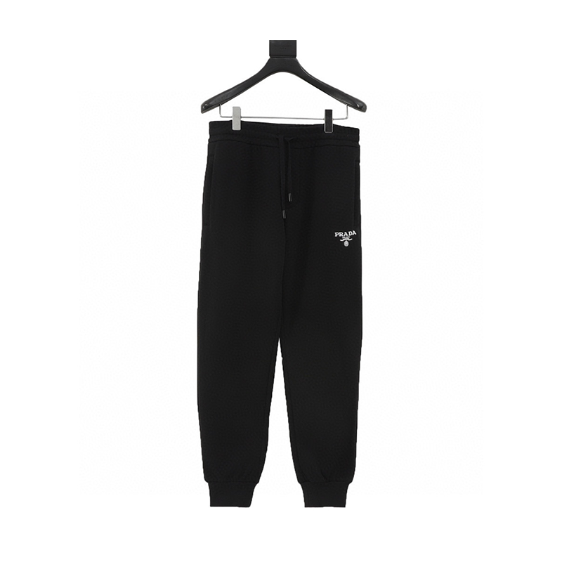 PRADA Sweatpants Classic Embroidery logo Nylon Pocket Triangle Mark Fleece-lined Trousers for Men and Women