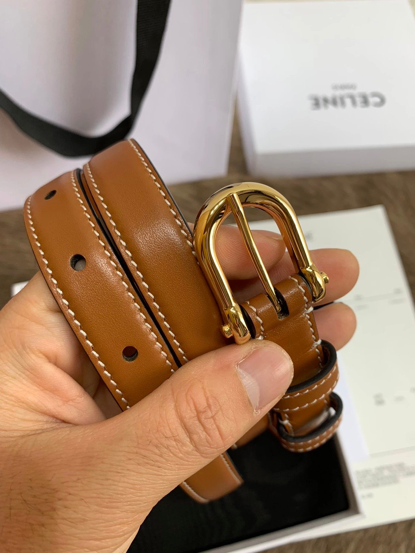 Celine Belt Top version Goods Belt Belt Female Arc De Triomphe Belt Arc De Triomphe Belt Black Retro Hair Style Belt Bright Gold Head Belt Belt Double-Sided Belt Women's Belt Women's Belt Belt Women's Belt1.8Belt Women's Belt