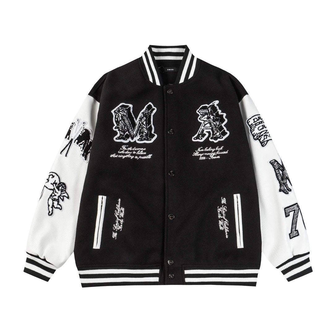 Amiri Jackets Coat 2024Spring and Autumn New Angel God of War Pattern Baseball Uniform Jacket Coat Men and Women Same Style