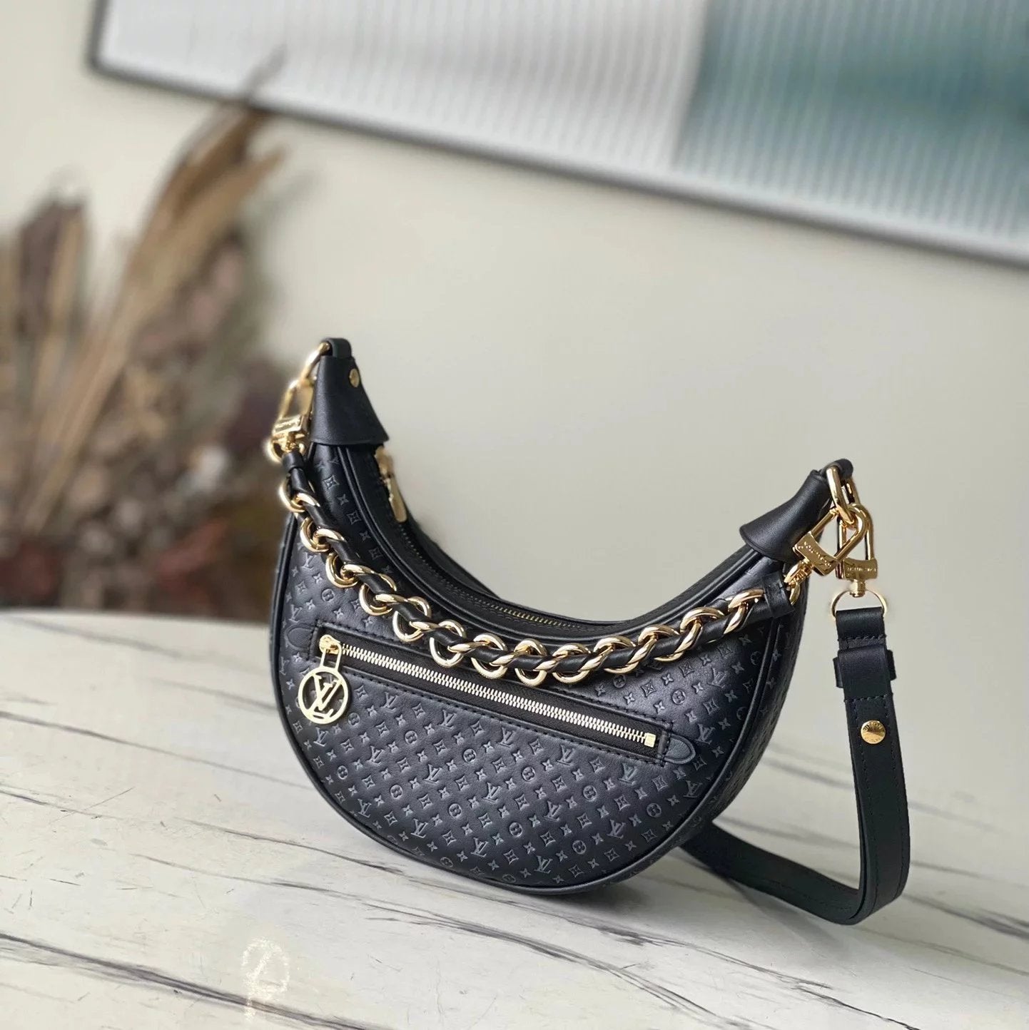 Louis Vuitton LV Women's Bag Top version Full Leather Moon Bag Series Pea Bag Selenodont Bag Hobos Shoulder Underarm Chain Bag