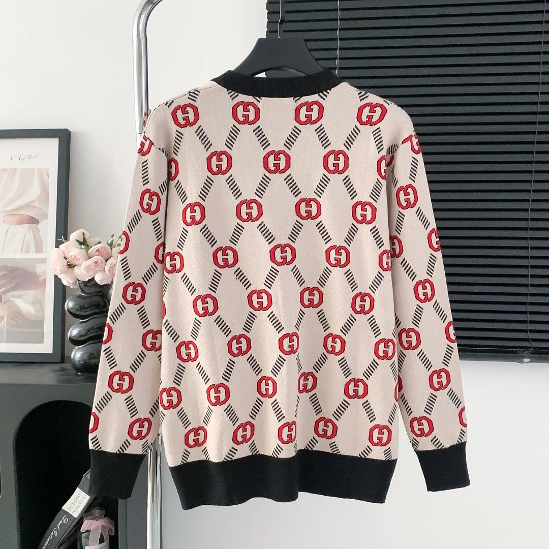Gucci Sweater Interlocking Double G Diagonal Stripes V Cardigan Sweater25ss Spring New Men's and Women's Same Style Long Sleeve Soft Lazy Style Jacket OS Loose Fit Versatile Casual