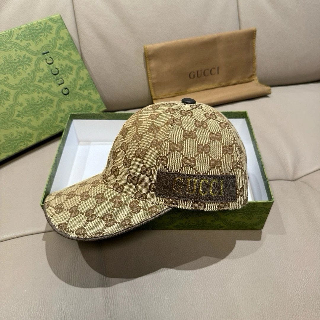 Gucci Hat Gold Foil Letter Ribbon logo Baseball Cap Sunshade Sun Protection Duckbill Cap Slimming Face Curved Brim Versatile Large Head Circumference Sports Hat Unisex Couple Style