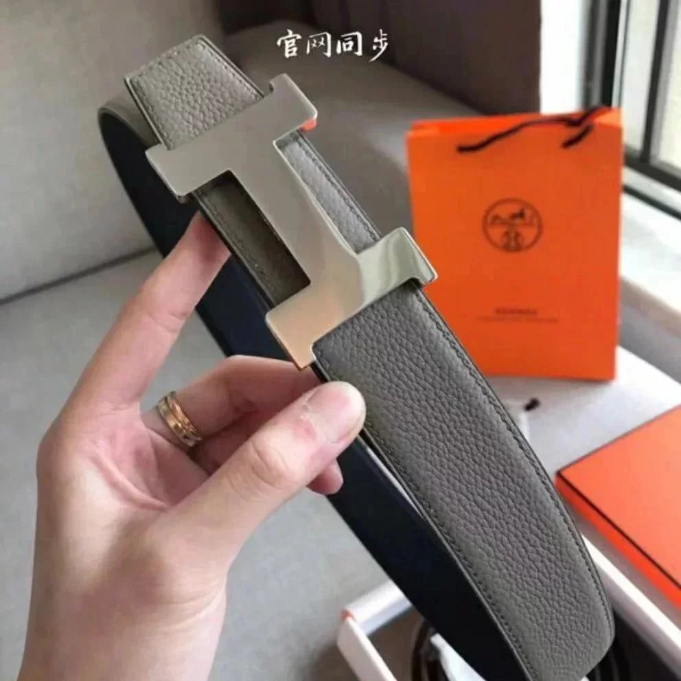 Hermes Belt Top version New High Quality Imported Calfskin Business Belt H Letter Buckle Casual Versatile Double-Sided Belt Pant Belt