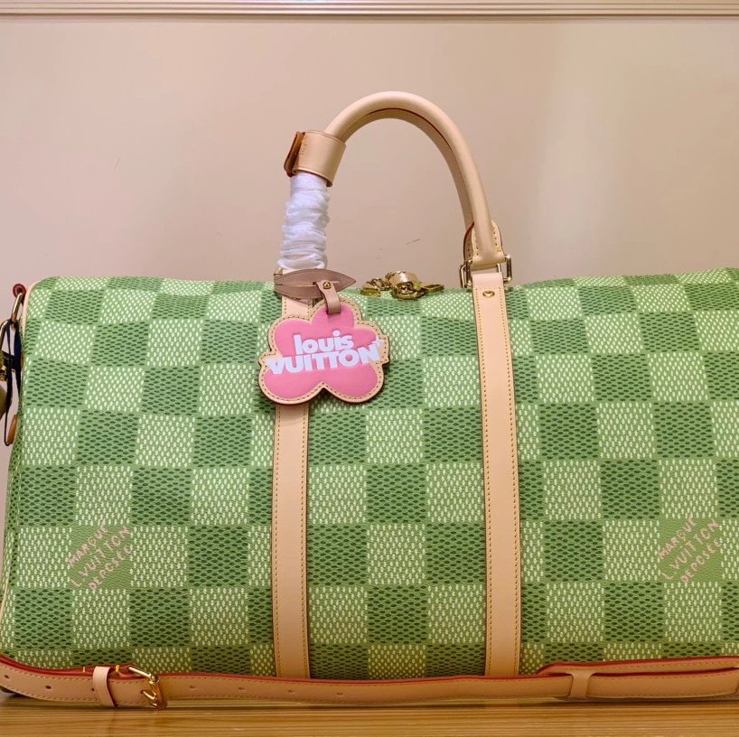 Louis Vuitton LV Travel Bag Top version 【Version】24Spring and Summer New Tyler Joint Name N40667Green Keepall45Bandoulière Travel Bag N40713Pink35cm50cm45cm Checkerboard Travel Bag Luggage Bag Men's Bag Handbag Women's Bag