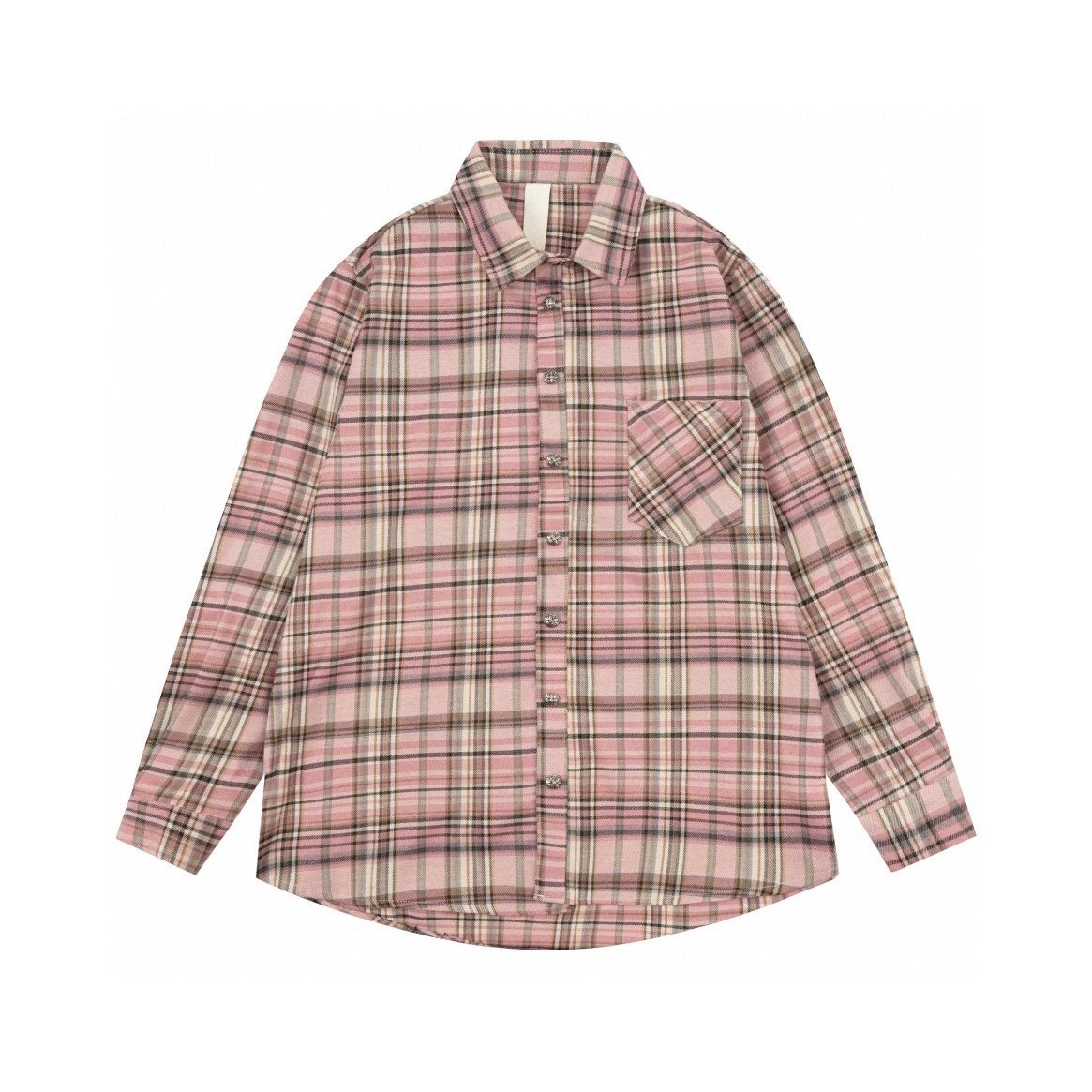 Chrome Hearts Shirt Pink Plaid Leather Patch Long Sleeve Shirt Unisex Jacket