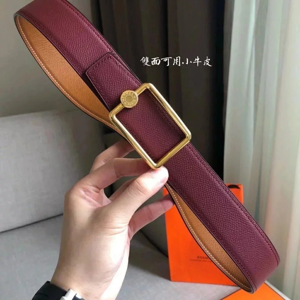 Hermes Belt Top version Men H Buckle Leather Calfskin Business Casual Double-Sided Available Belt