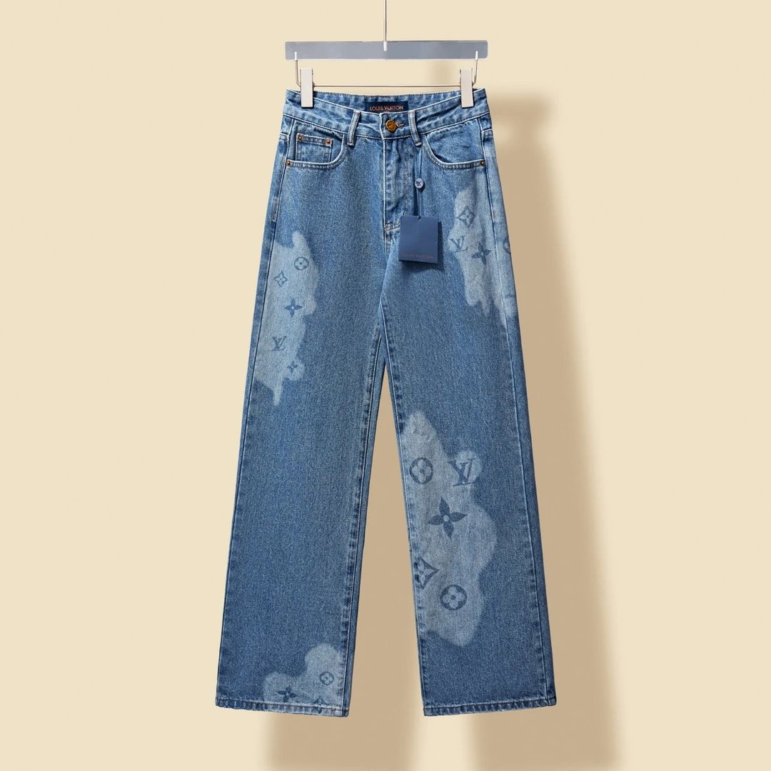 Louis Vuitton LV Jeans Tail Light Laser Burnt Denim Pants for Men and Women Couple Style