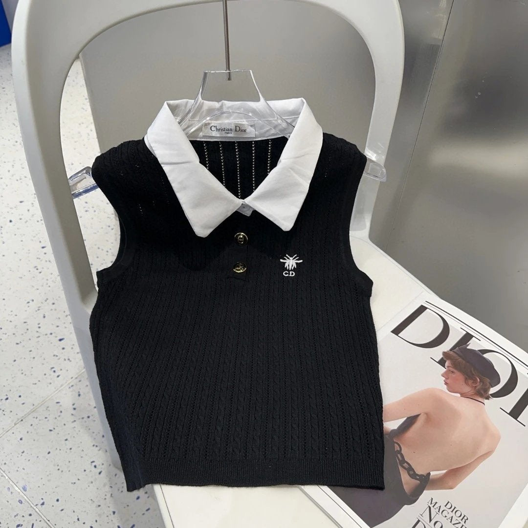 Dior T-shirt Chest CD Embroidery logo Sleeveless Short Sleeve Sleeveless Vest25ss New Pure Cotton Women's Style T T-shirt OS Loose Fit Base Shirt Top Half Sleeve T-Shirt