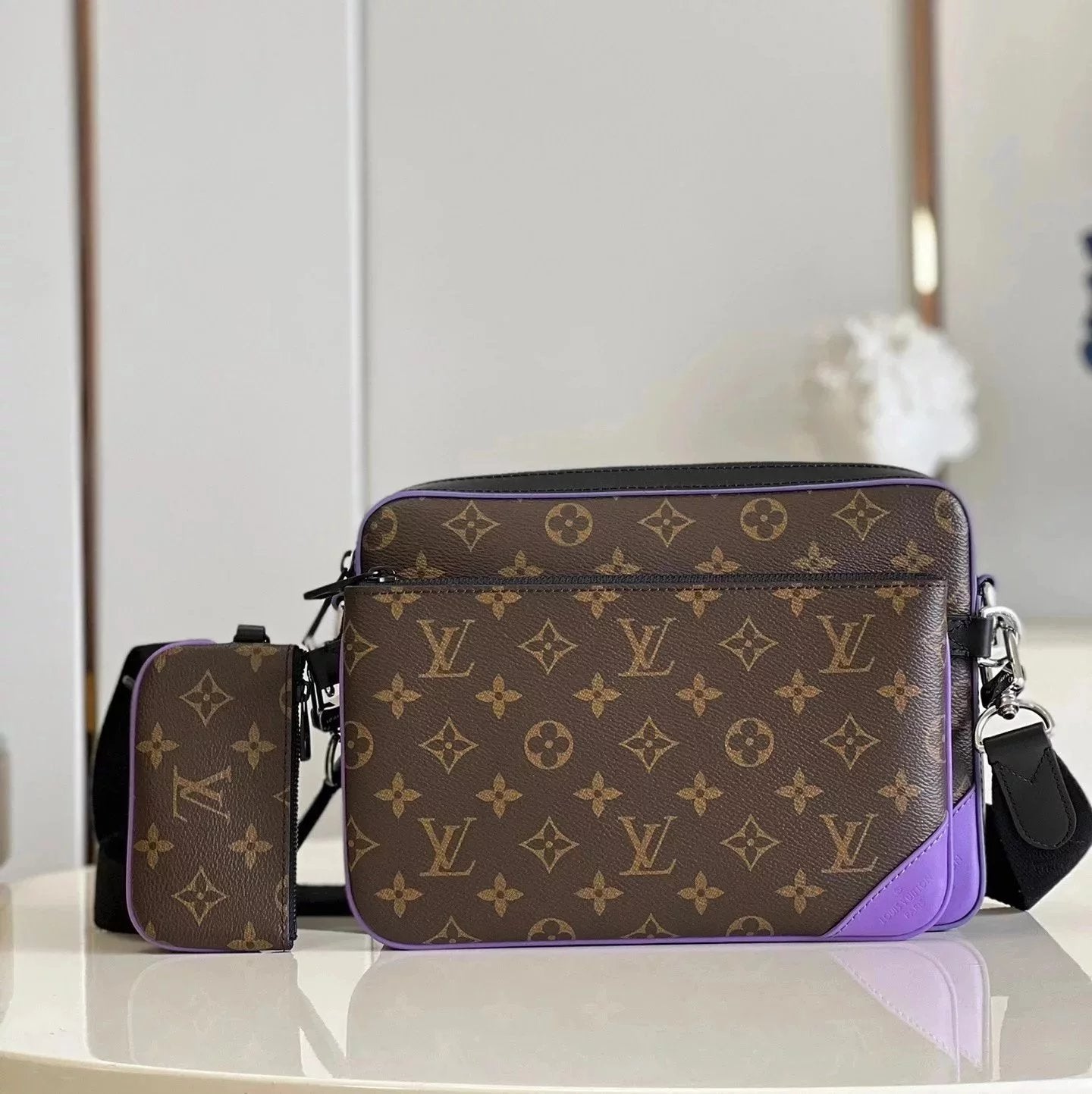 Louis Vuitton LV Men's Bag Top version 【Tax-Free Version】M46266Presbyopic Purple Male Three-Piece Series TRIO Messenger Men's Shoulder Messenger Bag M69443Three-in-One Messenger Bag