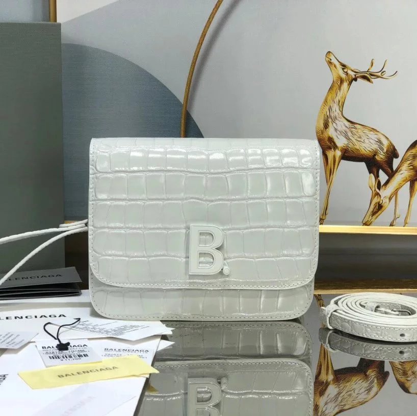 Balenciaga Bag Top version 【Level Surrogate Shopping】Square bag Box Bag Stewardess Bag Crossbody Women's Bag File Holder Small Square Bag Crocodile Pattern Cowhide
