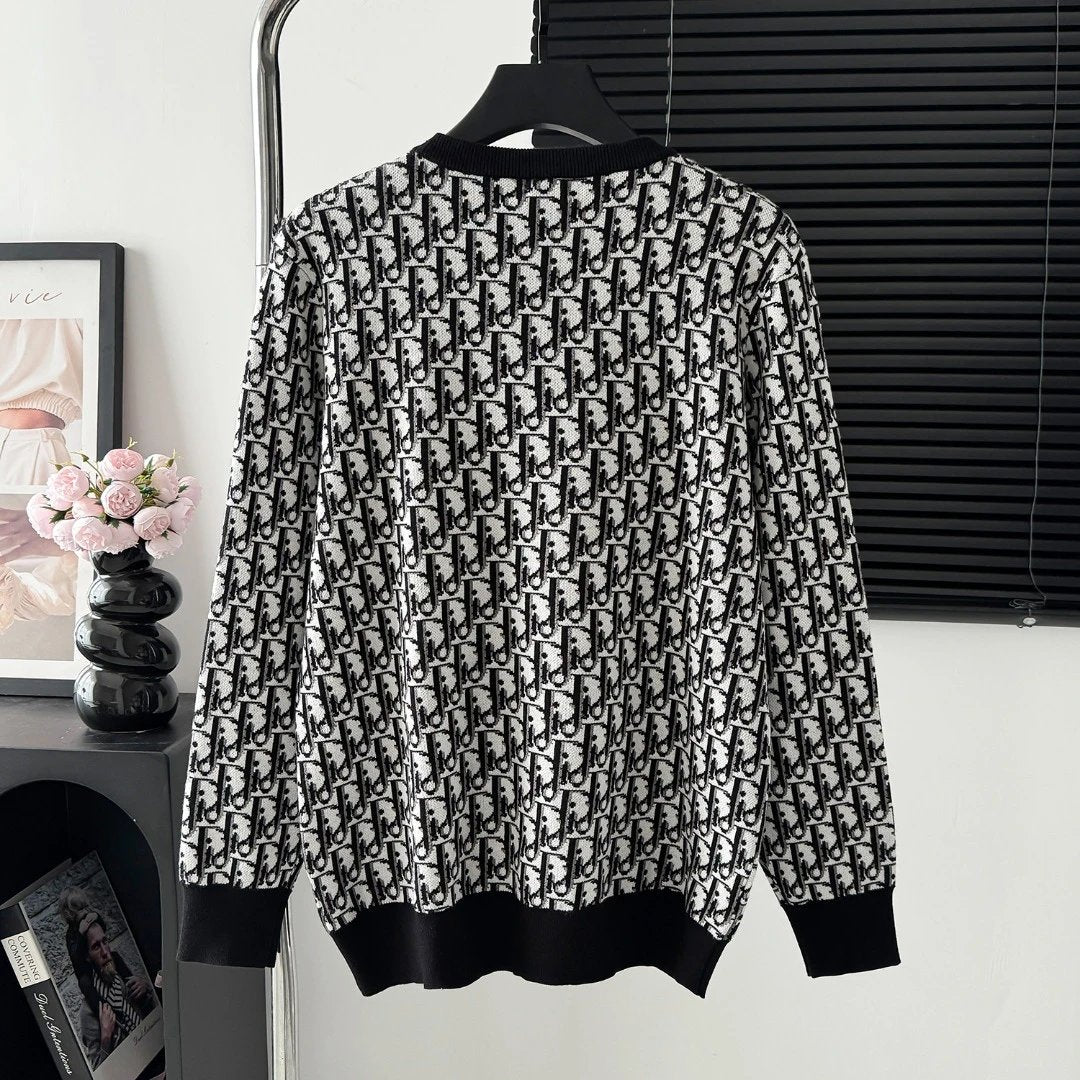 Dior Sweater Full Print logo round Neck Sweater25ss Spring New Thickened Long Sleeve Pullover Unisex OS Loose Fit Top Versatile Casual Jacket Lazy Style