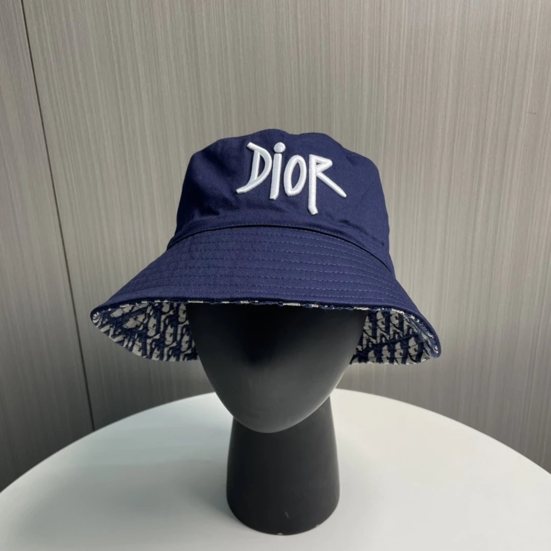 Dior Hat Reversible Embroidery logo Fisherman Hat Casual Sun Protection Plain Face Covering Sunshade Outdoor UV Protection Versatile Flat Top Bucket Hat