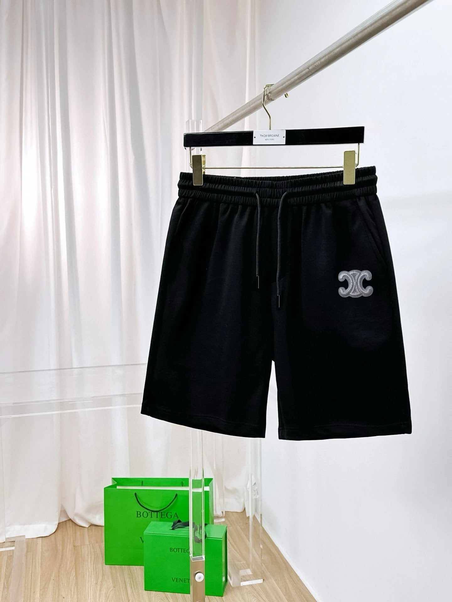 Celine Shorts Front Body Double C Letters logo Five-point Shorts25ss New Drawstring Casual Summer Pants5Two-in-One Casual Sweatpants for Men and Women, Pure Cotton Joggers