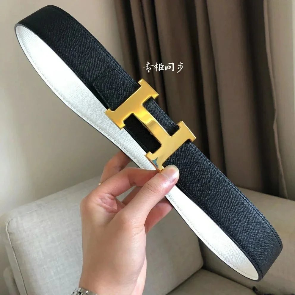 Hermes Belt Top version 【High Quality in Stock】New First Layer Cowhide Belt Men's and Women's H Buckle Business Casual Double-Sided Available Belt