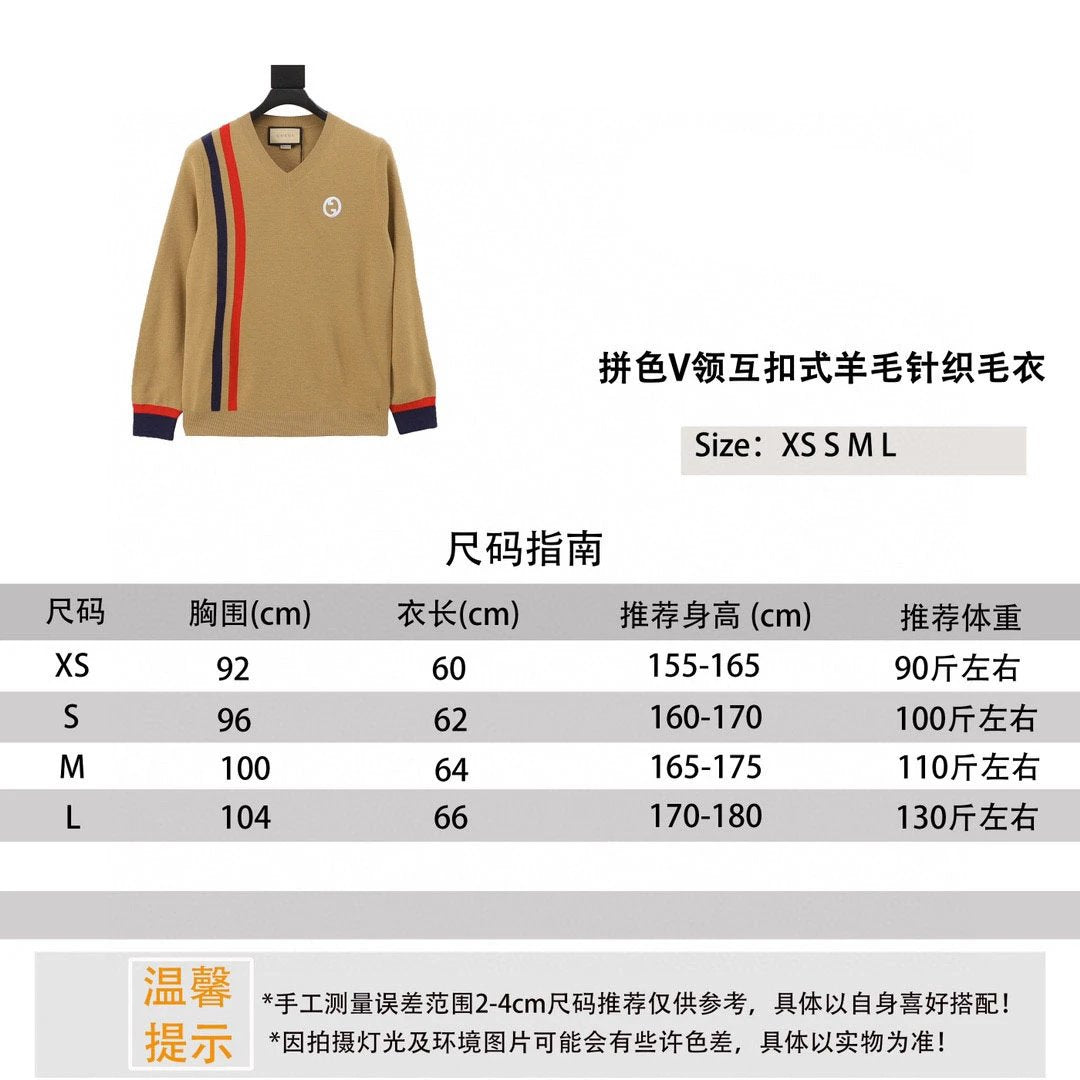 Gucci Sweater Color Matching V Collar Mutual Button Type logo Wool Knitted Sweater(Women's)