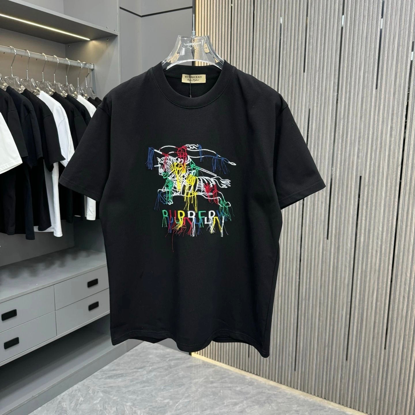 Burberry T-shirt Chest Embroidery Tassel Series Craft logo round Neck Short Sleeve25ss New Pure Cotton Unisex Style T T-shirt OS Loose Fit Base Shirt Top Half Sleeve T-Shirt