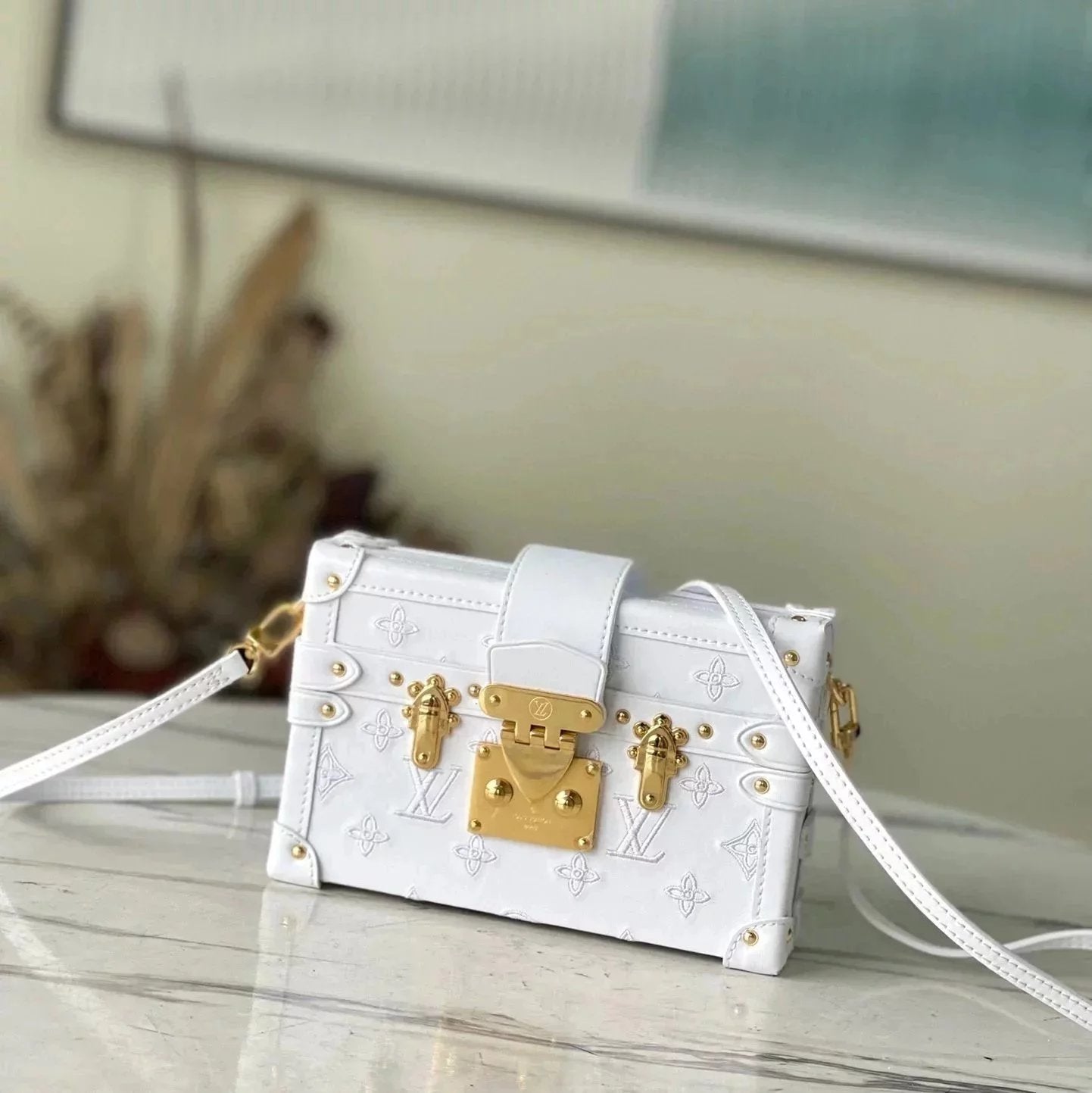 Louis Vuitton LV Women's Bag Top version 2022New Ladies PetiteMalle White Full Leather Embroidery logo Hard Box Bag M20847Men's and women's bags M21462d Denim Black Blue Denim45554Retro patterns M57817