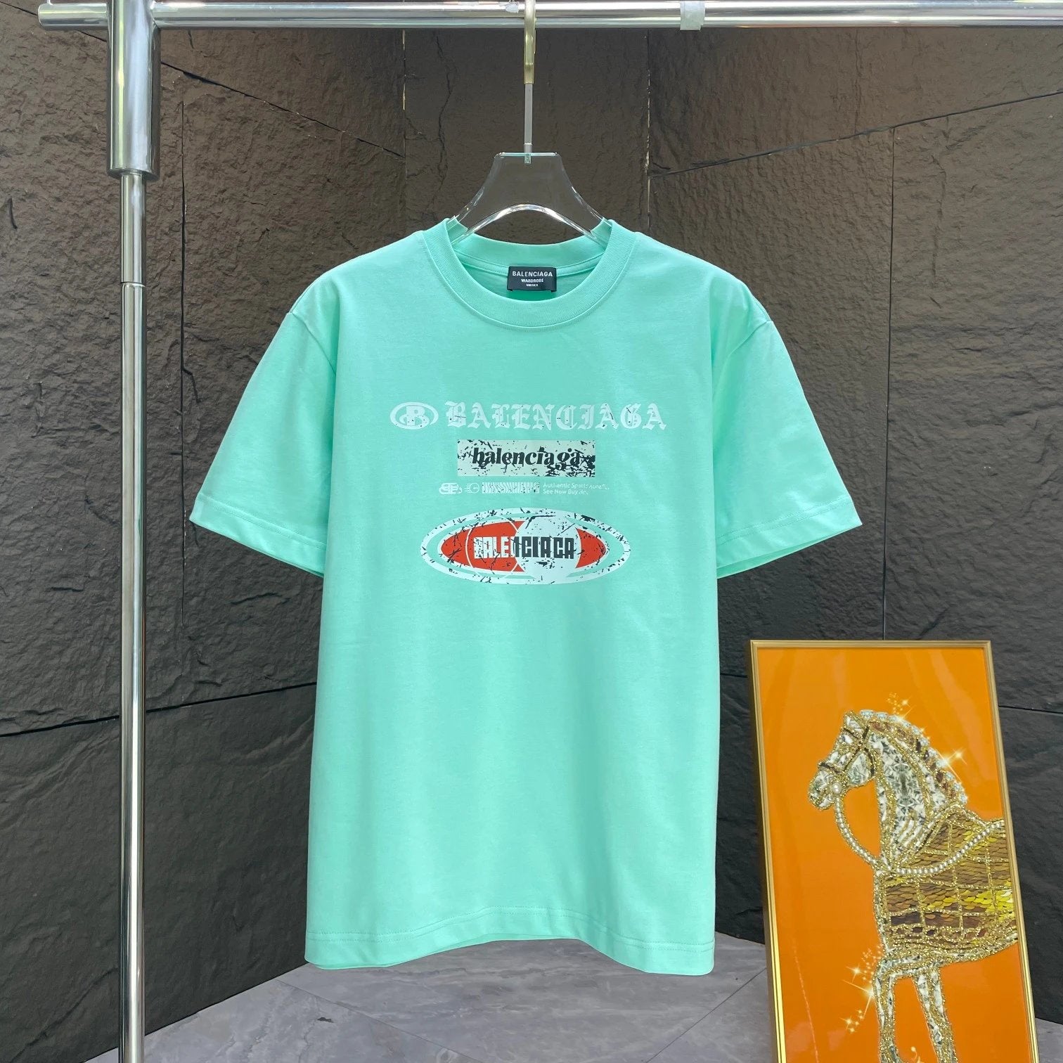 Balenciaga T-shirt Chest Pattern Print logo round Neck Short Sleeve25ss New Pure Cotton Unisex Style T Casual T-Shirt Base Layer Shirt OS Loose Fit Half Sleeve Top Plus Size