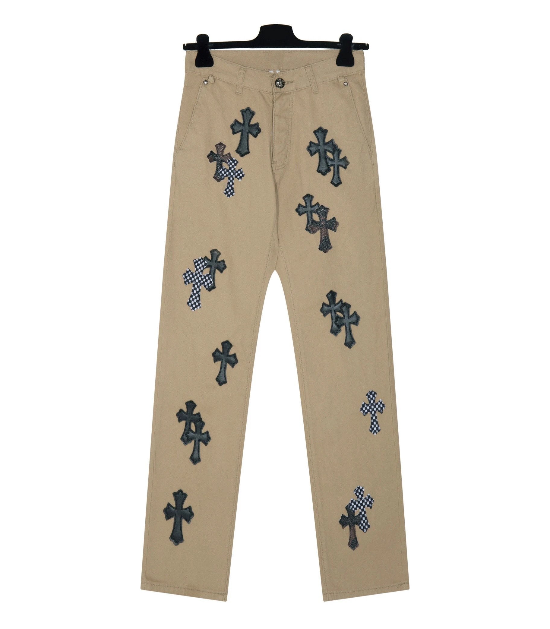 Chrome Hearts Jeans Camouflage Chessboard Cross Veneer logo25ss Spring Summer New Straight Leg Jeans Unisex Slim Fit Long Pants Loose