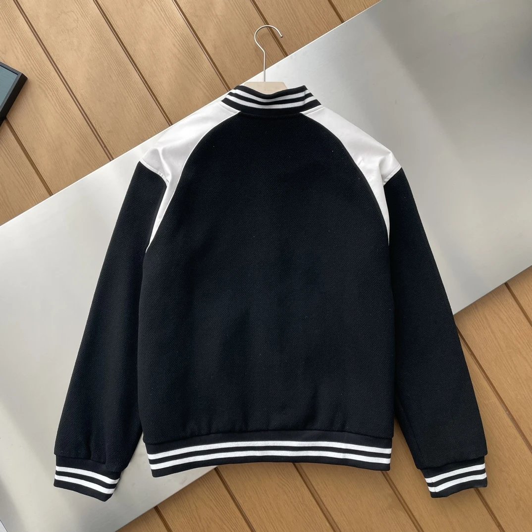 Celine Jackets Corduroy Preppy Style Jacket Coat Black and White Contrast Color Short Coat Towel Embroidery American Letter Men and Women Street Cotton Padded Thickened