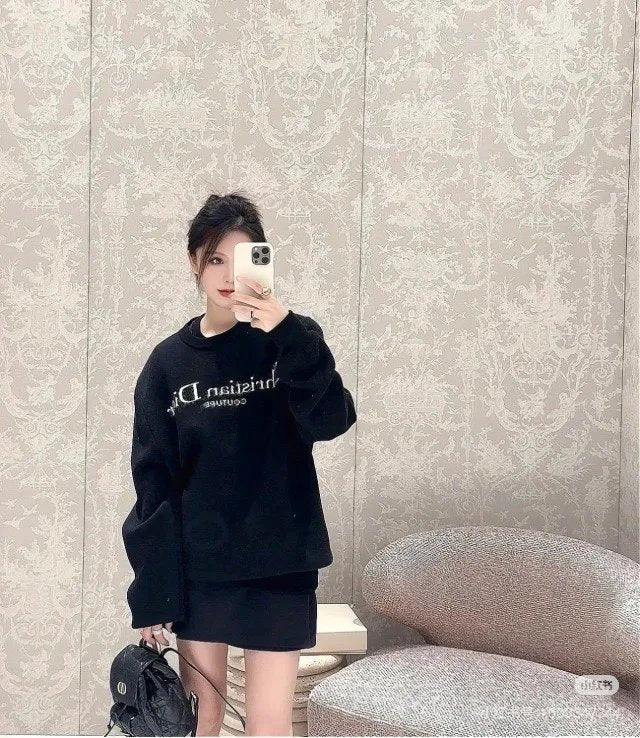 Dior Sweater Classic Letter Crew Neck Sweater Long Sleeve Pullover Thickened Lazy Style OS Loose Fit Unisex Knit Top Jacket Versatile Casual Wearable Inside and Outside