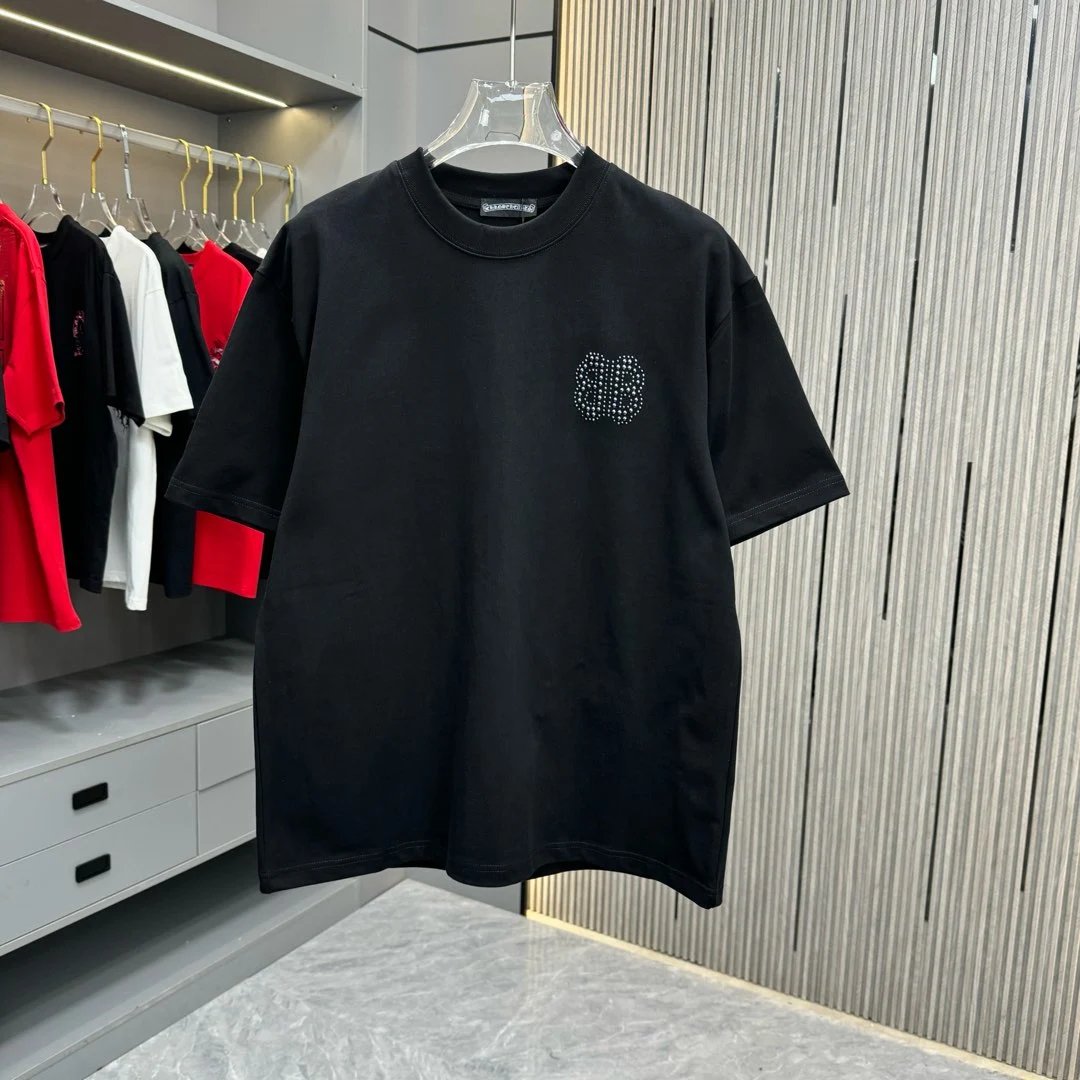 Balenciaga T-shirt Chest BB Diamond logo round Neck Short Sleeve25ss New pure cotton T Unisex T-Shirt OS Drop Shoulder Loose Fit Base Shirt Top T-Shirt Short Sleeve