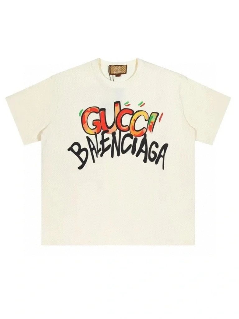Gucci T-shirt Chest Graffiti Print logo round Neck Short Sleeve25ss New Pure Cotton Unisex Style T T-shirt OS Loose Fit Base Shirt Top Half Sleeve T-Shirt