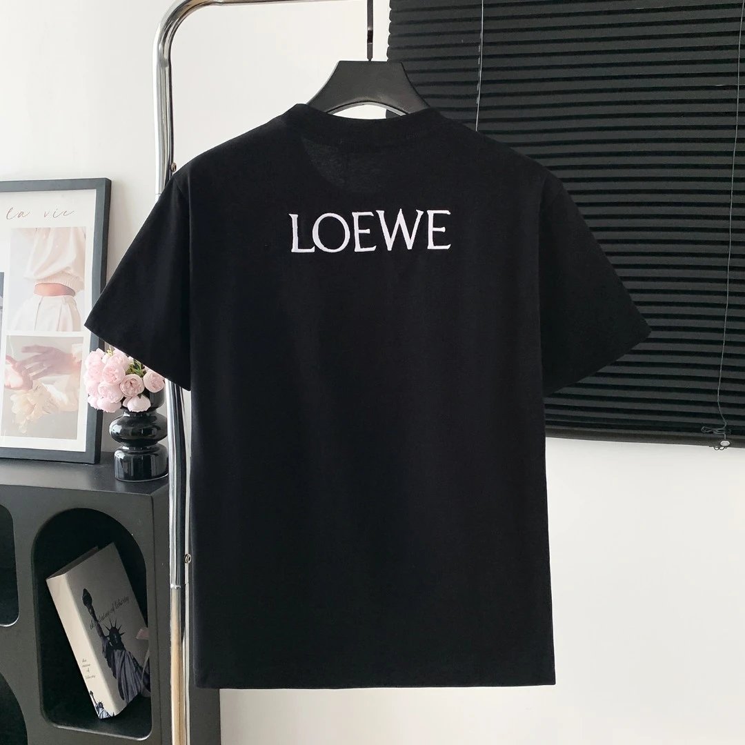 LOEWE T-shirt Backside Letter Embroidery logo round Neck Short Sleeve25ss New Pure Cotton Unisex Style T T-shirt OS Loose Fit Base Shirt Half Sleeve T-Shirt Top Half Sleeve