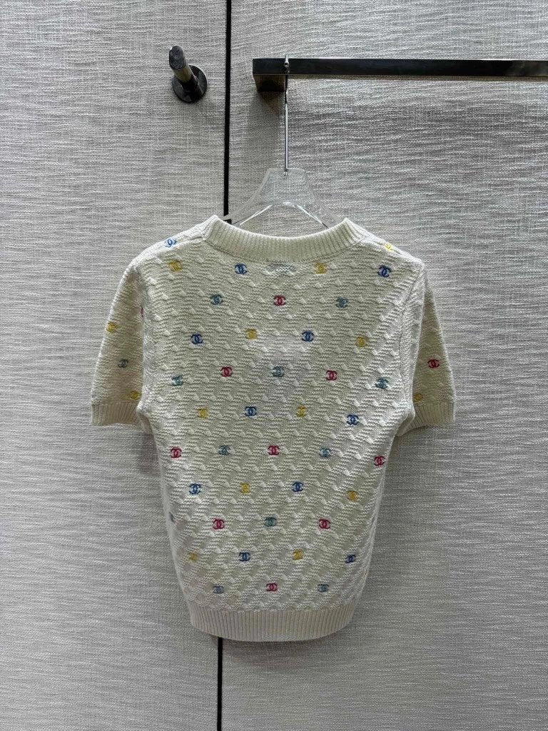 Chanel T-shirt Embroidery logo Knitted Short Sleeve T T-shirt Color Double c Letters Cool Fashion,Super Heavy Industry Models Are Eye-Catching and Bright2Color!s-m-l3⃣️Code!