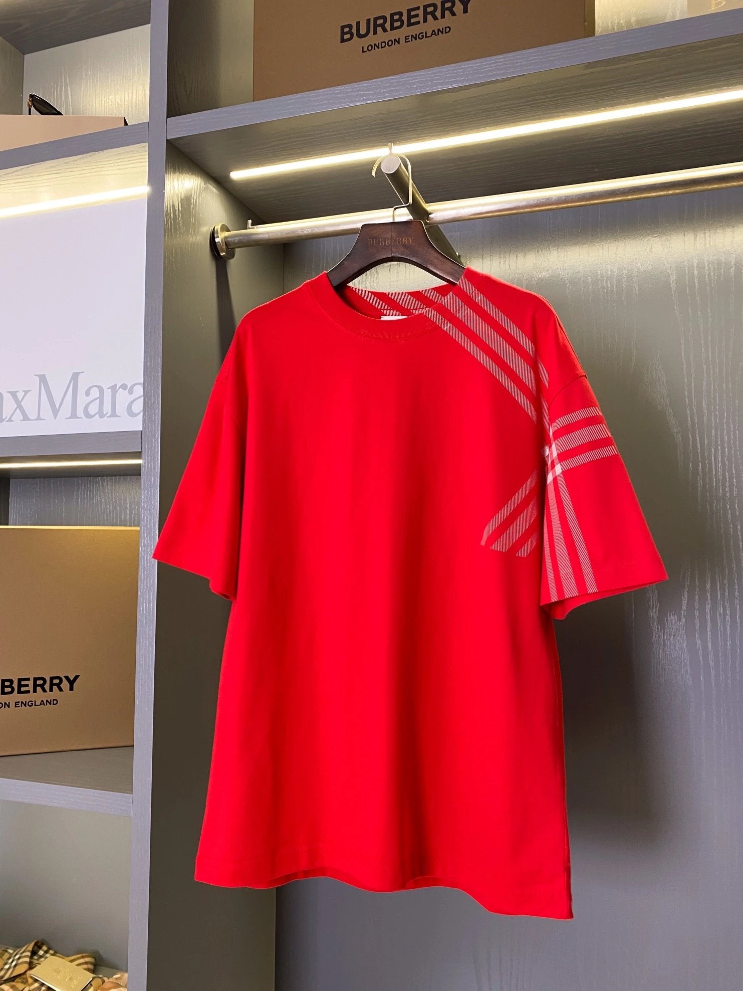 Burberry T-shirt Plaid Sleeve Round Neck Short Sleeve25ss New Pure Cotton Unisex Style T T-shirt OS Loose Fit Base Shirt Top Half Sleeve T-Shirt