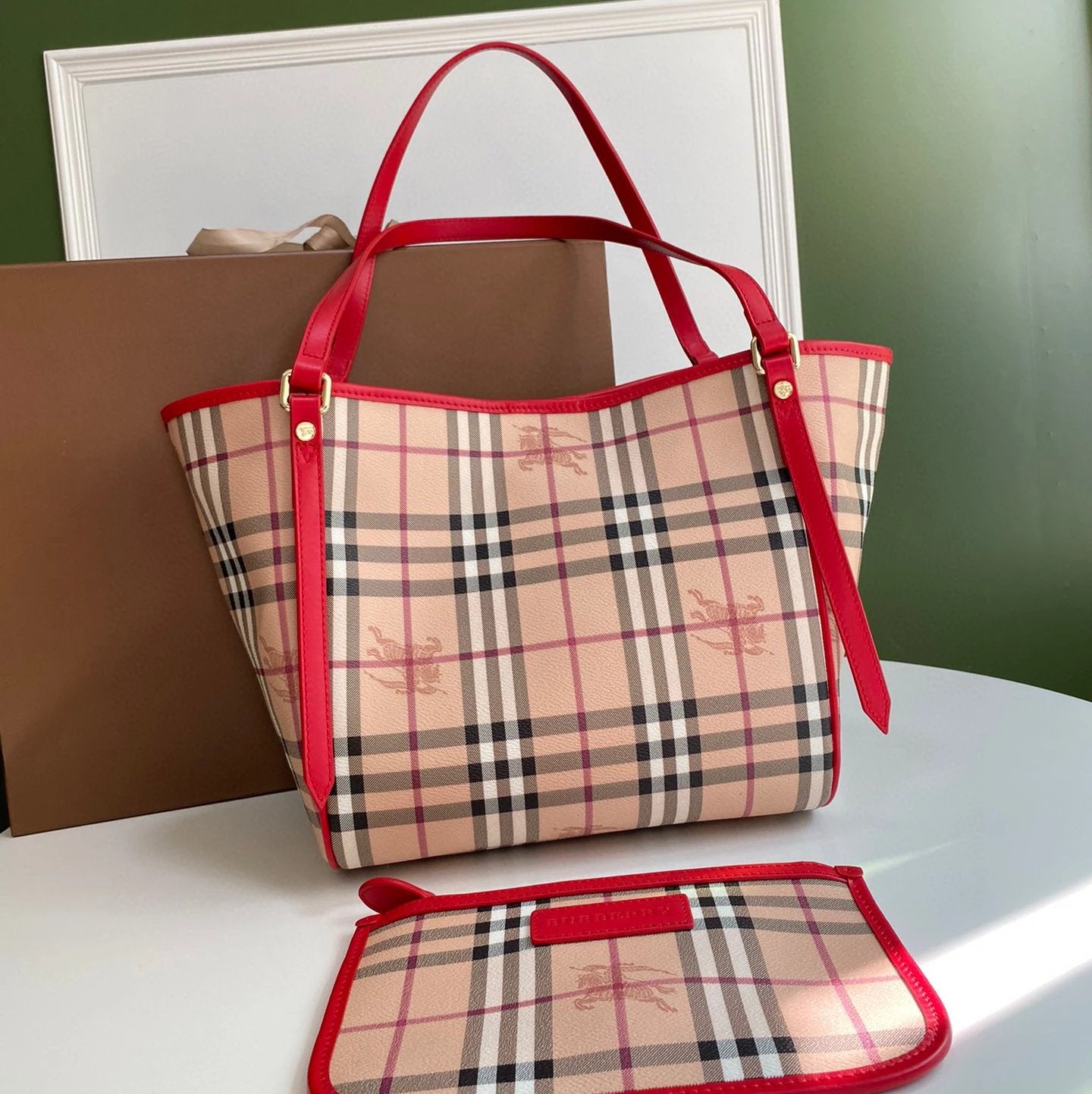 Burberry Women's Bag Top version 【Spot Goods】Zhan Ma Plaid Tote Bag Portable Shoulder Bag Women's Shopping Bag Fashion Casual Shoulder Messenger Bag Shopping Bag Mummy Bag