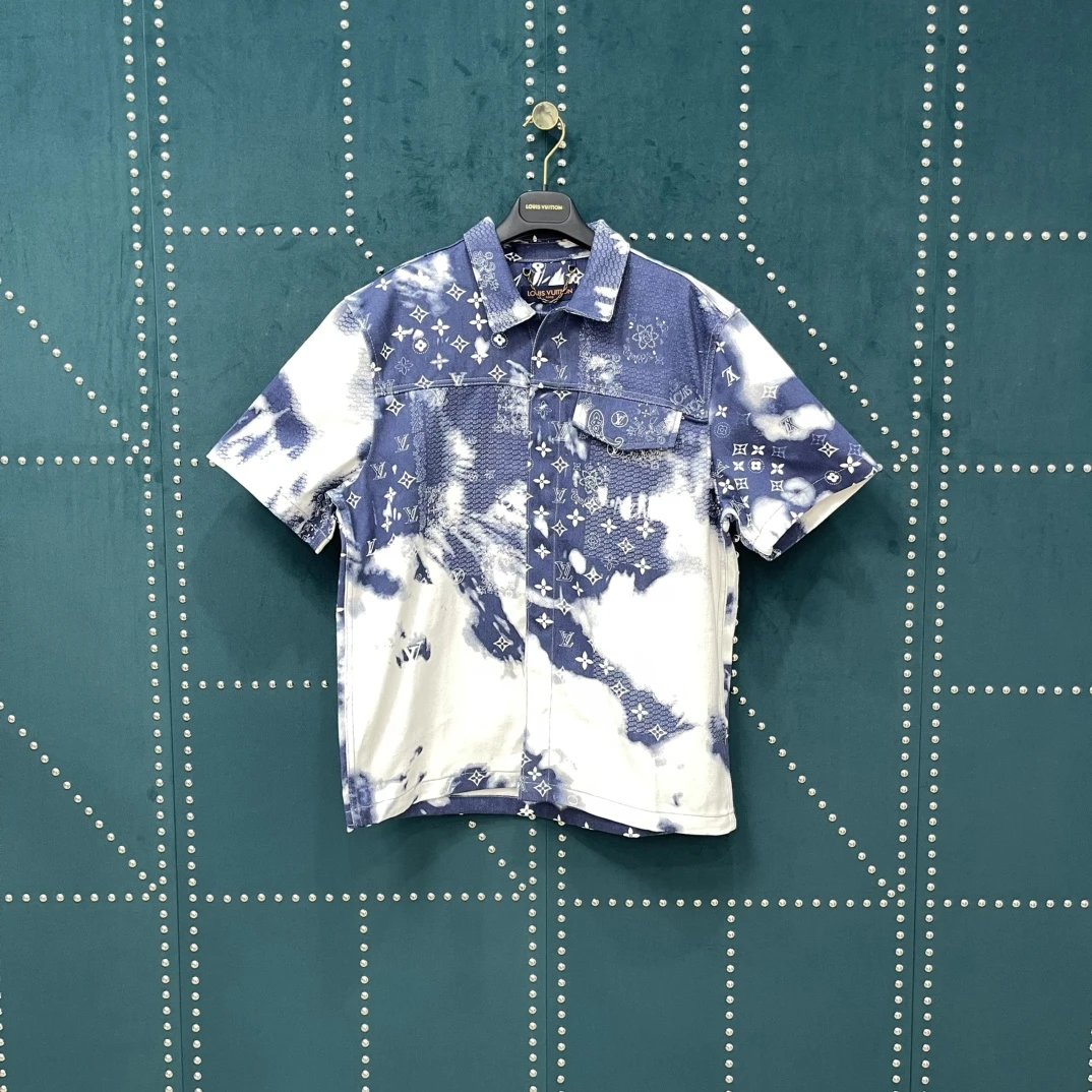 Louis Vuitton LV Shirt Allover Paisley Tie-Dye logo Shijia Turn-down Collar Short Sleeve Shirt Casual Business Versatile Slim Fit Unisex Jacket