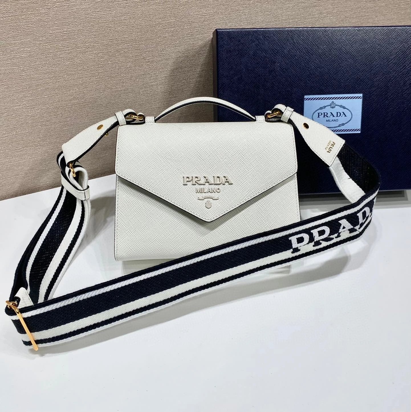 PRADA Bag Top version Original Order Latest saffiano Retro Women's Woven Cloth Embroidered Crossbody Bag Casual Horizontal Small Square Bag European and American Shoulder Bag Handbag Women's Bag Women's Bag1BD317